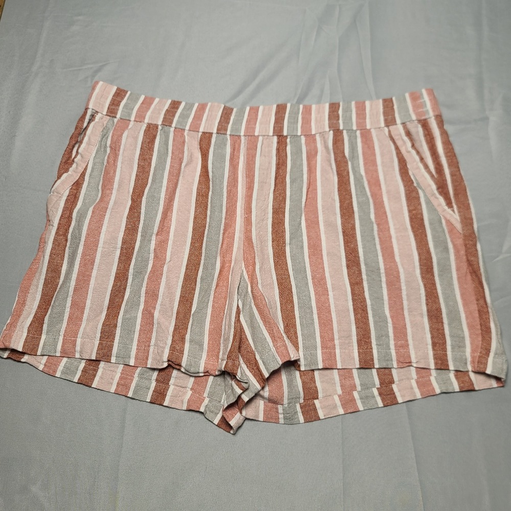 Sonoma Shorts‎ Womens 0X Pink Orange Striped Linen Blend Pull On High Rise Boho